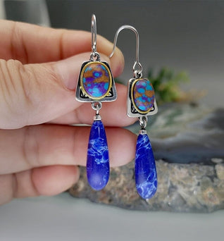 925 Silver Natural Lapis Lazuli Summer Hook Earrings