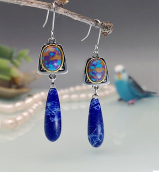 925 Silver Natural Lapis Lazuli Summer Hook Earrings