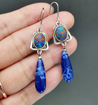 925 Silver Natural Lapis Lazuli Summer Hook Earrings