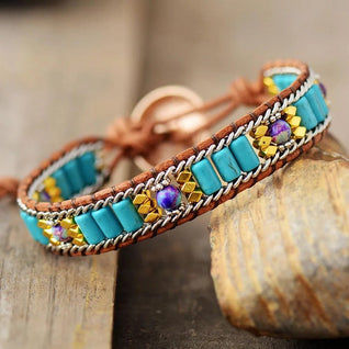 American Turquoise Bohemian Bracelet with Happiness Beads