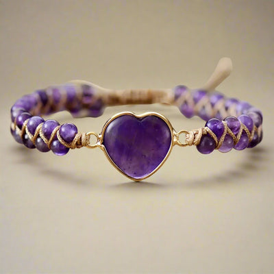 Elegant Amethyst Crystal Stone Heart-Shaped Bracelet