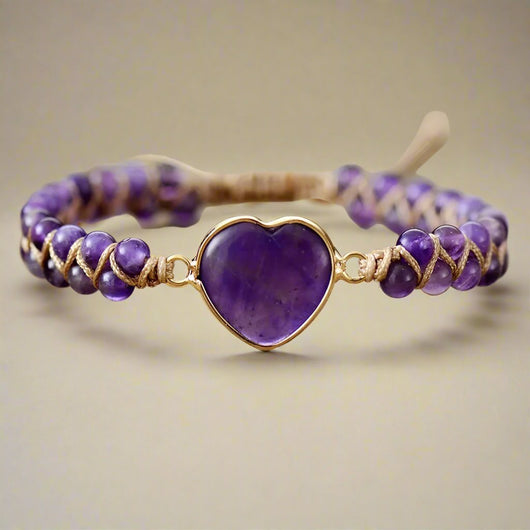 Elegant Amethyst Crystal Stone Heart-Shaped Bracelet