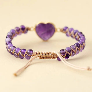 Elegant Amethyst Crystal Stone Heart-Shaped Bracelet