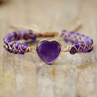 Elegant Amethyst Crystal Stone Heart-Shaped Bracelet