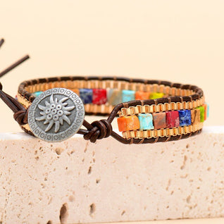 Colored Leather Necklace for 7 Chakras, Elegant and Spiritual Bracelets