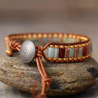 Premium leather cuff bracelet with elegant beads Majestic