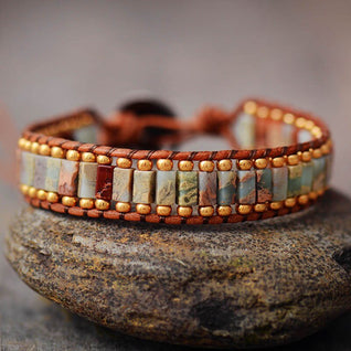 Premium leather cuff bracelet with elegant beads Majestic