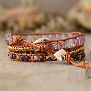 Braided Leather Bracelet with Beautiful Rhodonite for an Elegant and Unique Style