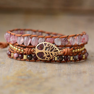 Braided Leather Bracelet with Beautiful Rhodonite for an Elegant and Unique Style