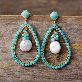 Pearl and Gemstone Drop-Shaped Earrings