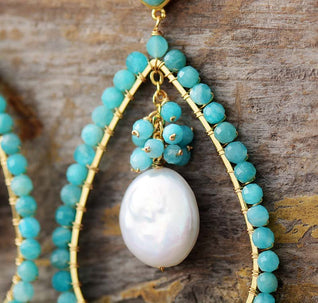 Pearl and Gemstone Drop-Shaped Earrings