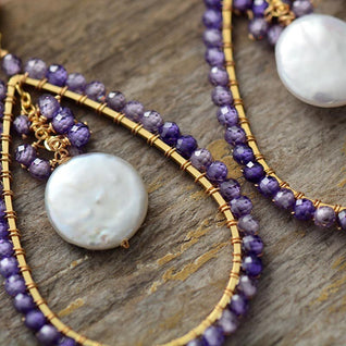 Pearl and Gemstone Drop-Shaped Earrings