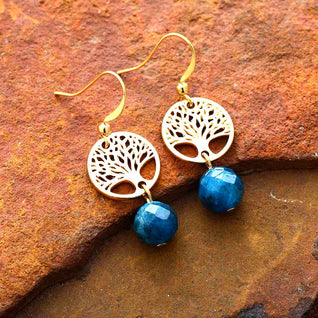 Beautiful Tree of Life Earrings with Genuine Apatite Stones