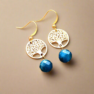 Beautiful Tree of Life Earrings with Genuine Apatite Stones