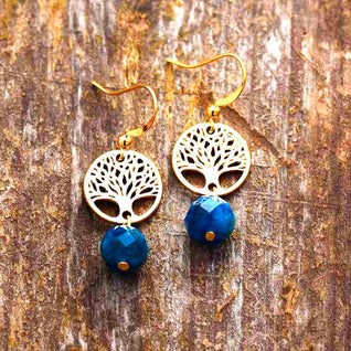 Beautiful Tree of Life Earrings with Genuine Apatite Stones