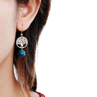 Beautiful Tree of Life Earrings with Genuine Apatite Stones